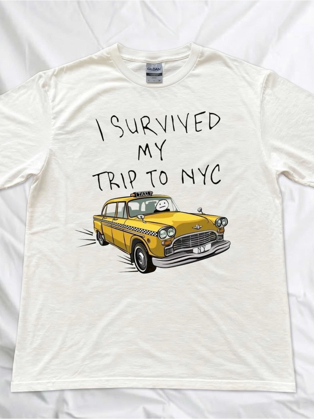'I Survived My Trip to NYC' Graphic Gildan White Tshirt Women Funny Casual